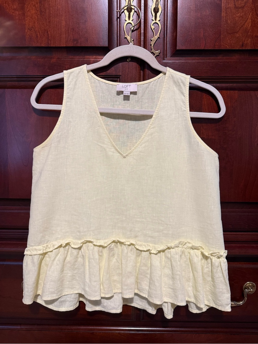 LOFT Pale Yellow V-Neck Ruffle-Hem Tank